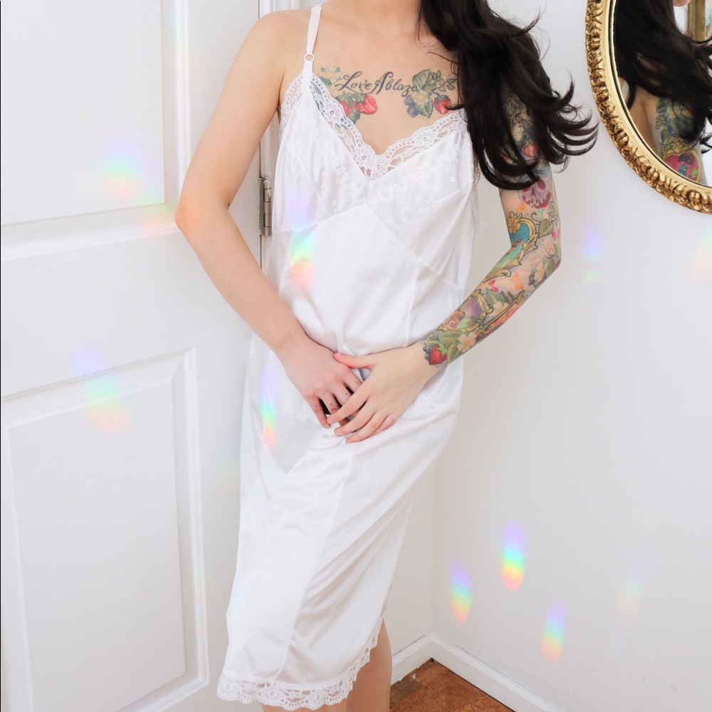 Vintage white nightgown with embroidery and lace